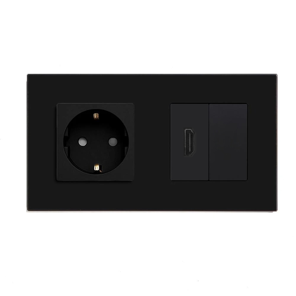 Розетка HDMI LUXION, чорна, настінна дизайнерська, скляна рамка