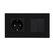 Розетка HDMI LUXION, чорна, настінна дизайнерська, скляна рамка