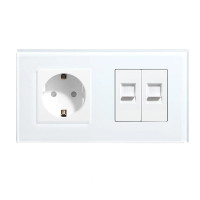 Розетка LUXION з двома інтернет портами RJ-45, біла, настінна дизайнерська, скляна рамка