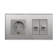 Розетка LUXION з двома інтернет портами RJ-45, сіра, настінна дизайнерська, скляна рамка