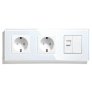 Розетка тримісна LUXION Силова + Інтернет RJ-45, біла, настінна, скляна рамка