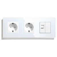 Розетка тримісна LUXION Силова + Інтернет RJ-45, біла, настінна, скляна рамка