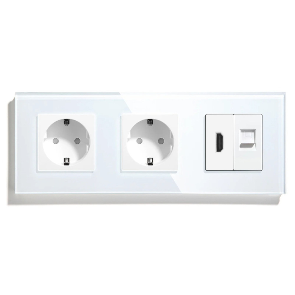 Розетка LUXION з HDMI і Інтернет RJ-45, біла, настінна, скляна рамка