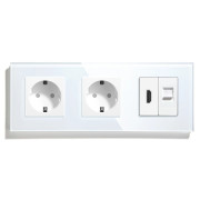 Розетка LUXION з HDMI і Інтернет RJ-45, біла, настінна, скляна рамка