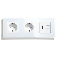 Розетка LUXION з HDMI і Інтернет RJ-45, біла, настінна, скляна рамка