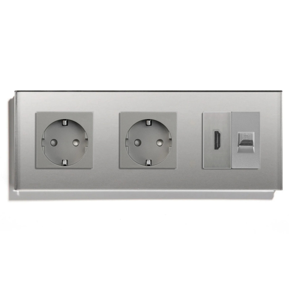 Розетка LUXION з HDMI і Інтернет RJ-45, сіра, настінна, скляна рамка
