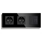 Розетка LUXION з HDMI і Інтернет RJ-45, чорна, настінна, скляна рамка
