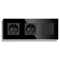 Розетка LUXION з HDMI і Інтернет RJ-45, чорна, настінна, скляна рамка