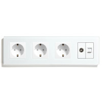 Розетка чотиримісна LUXION Силова + Інтернет RJ-45 + ТБ, біла, настінна, скляна рамка