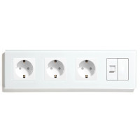 Розетка чотиримісна LUXION Силова + Інтернет RJ-45, біла, настінна, скляна рамка