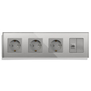 Розетка чотиримісна LUXION Силова + Інтернет RJ-45, сіра, настінна, скляна рамка