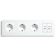 Розетка чотиримісна з двома інтернет портами RJ-45, LUXION біла, настінна дизайнерська, скляна рамка