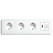 Розетка чотиримісна з HDMI і Інтернет RJ-45, LUXION біла, настінна, скляна рамка