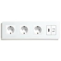 Розетка чотиримісна з HDMI і Інтернет RJ-45, LUXION біла, настінна, скляна рамка