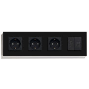 Розетка чотиримісна з HDMI і Інтернет RJ-45, LUXION чорна, настінна, скляна рамка