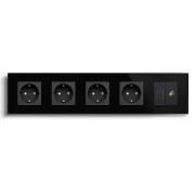 Розетка п’ятимісна LUXION Силова + Інтернет RJ-45 + ТБ, чорна, настінна, скляна рамка