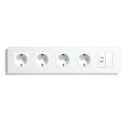 Розетка п’ятимісна LUXION Силова + Інтернет RJ-45, біла, настінна, скляна рамка