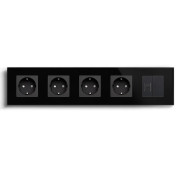 Розетка п’ятимісна LUXION Силова + Інтернет RJ-45, чорна, настінна, скляна рамка