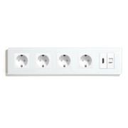 Розетка п’ятимісна з HDMI і Інтернет RJ-45, LUXION біла, настінна, скляна рамка