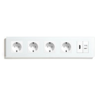 Розетка п’ятимісна з HDMI і Інтернет RJ-45, LUXION біла, настінна, скляна рамка