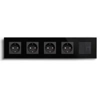 Розетка п’ятимісна з HDMI і Інтернет RJ-45, LUXION чорна, настінна, скляна рамка