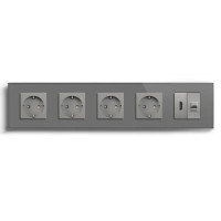 Розетка п’ятимісна з HDMI і Інтернет RJ-45, LUXION сіра, настінна, скляна рамка