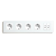 Розетка п’ятимісна з двома інтернет портами RJ-45, LUXION біла, настінна дизайнерська, скляна рамка