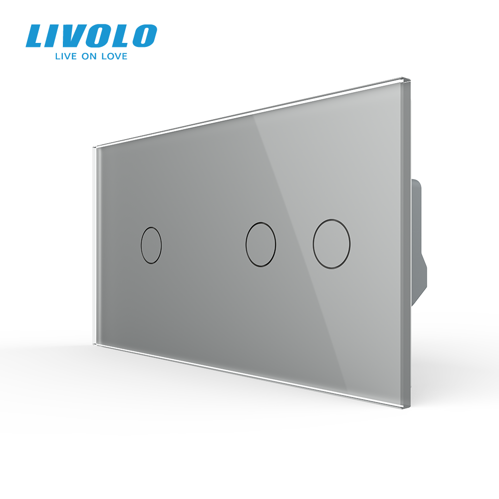Сенсорний (дотиковий) прохідний вимикач LIVOLO 3 клавіші (1-2) сірий скло
