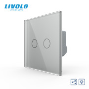 Сенсорний димер LIVOLO, 2-сенсорний, прохідний, сірий, скляна панель, 2 А 230 В,
