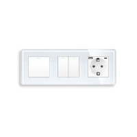 Перехресний вимикач 3-клавішний (1-2) з розеткою з USB A+C 20Вт, заземлення, ELIOS 16А 230 В, білий скло