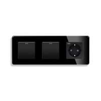 Перехресний вимикач 2-клавішний (1-1) з розеткою з USB A+C 20Вт, заземлення, ELIOS 16А 230 В, чорний скло