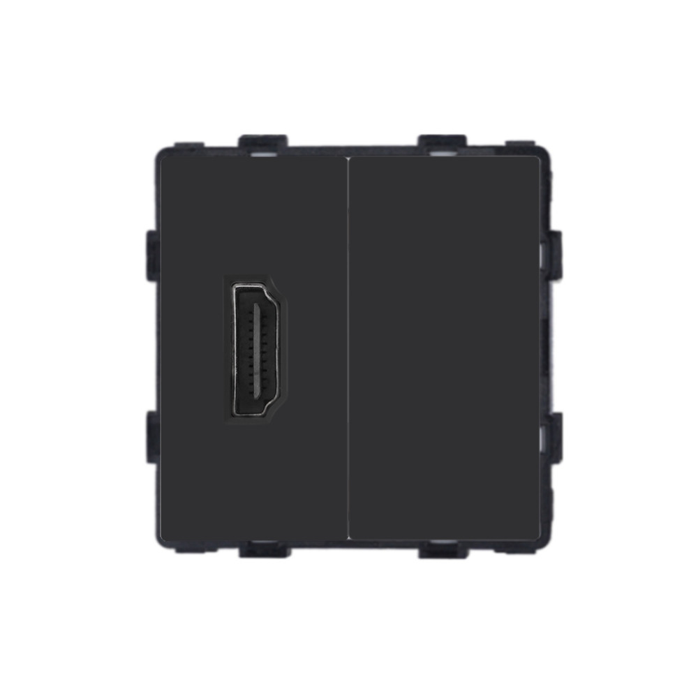 Розетка HDMI LUXION, чорна скляна рамка, настінна дизайнерська, для ТВ і мультимедіа