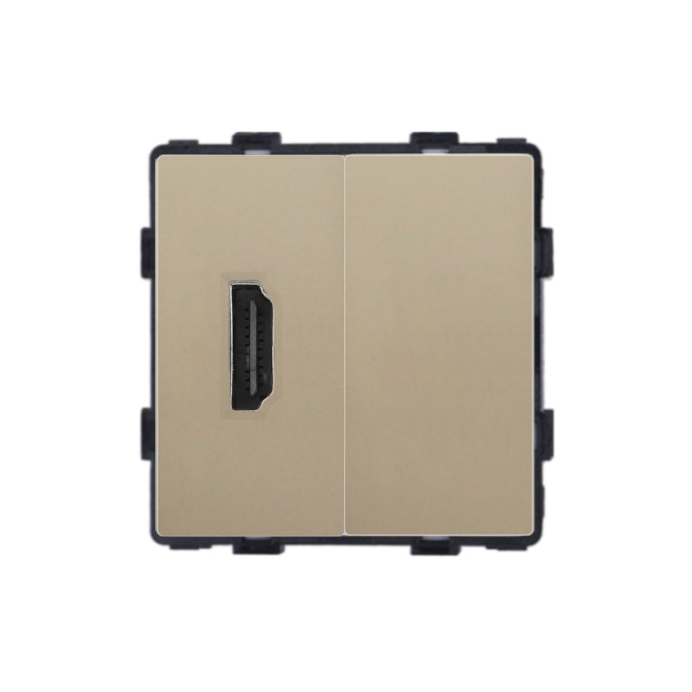 Розетка HDMI WALLPAD, золота алюмінієва рамка, настінна дизайнерська, для ТВ і мультимедіа