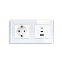 Розетка ELIOS з USB-A та USB-C 65Вт, біла, настінна дизайнерська, скляна рамка
