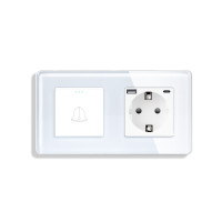 Вимикач без фіксації ELIOS з розеткою та USB A+C 20Вт, білий, скло, із заземленням і захисними шторками