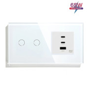 Сенсорний прохідний подвійний вимикач LUXION з розеткою USB-A + USB-C 36 Вт білий скляна рамка
