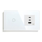 Розумний сенсорний прохідний вимикач LUXION з розеткою USB A+C+C 65Вт білий скляна рамка