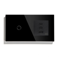 Розумний сенсорний вимикач LUXION з розеткою USB A+C+C 65Вт чорний скляна рамка