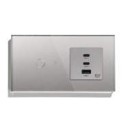 Розумний сенсорний вимикач LUXION з розеткою USB A+C+C 65Вт сірий скляна рамка