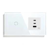 Розумний сенсорний вимикач LUXION з розеткою USB A+C+C 65Вт білий скляна рамка