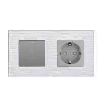 Вимикач без фіксації з розеткою WALLPAD сірий алюміній, 16А 230В, із заземленням, захисні шторки