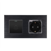 Вимикач без фіксації з розеткою кришка IP44 WALLPAD чорний алюміній, 16А 230В, із заземленням, захисні шторки