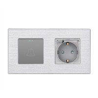 Вимикач без фіксації з розеткою кришка IP44 WALLPAD сірий алюміній, 16А 230В, із заземленням, захисні шторки