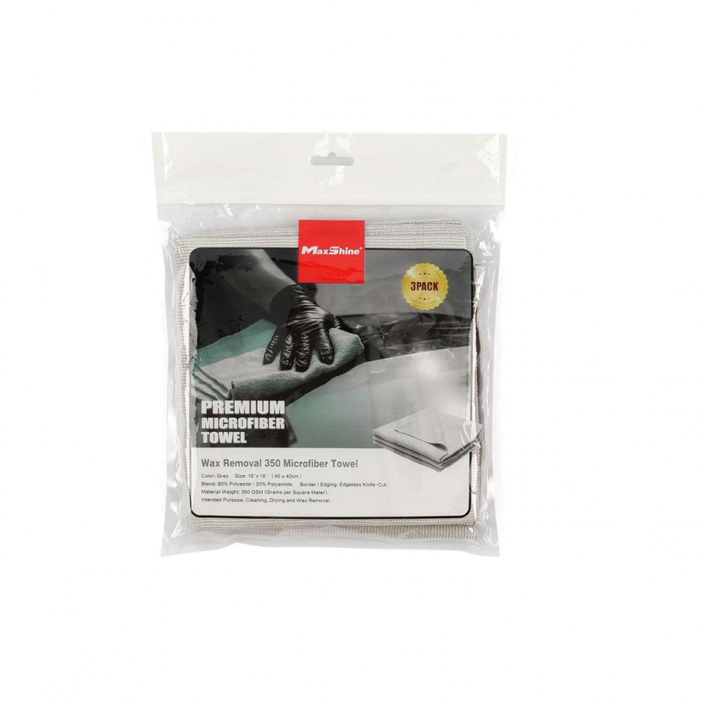 Рушник мікрофібровий для розполірування восків 3 шт MaxShine Wax Removal Microfiber Towel 40x40 см. 350 gsm сірий (10504040R)