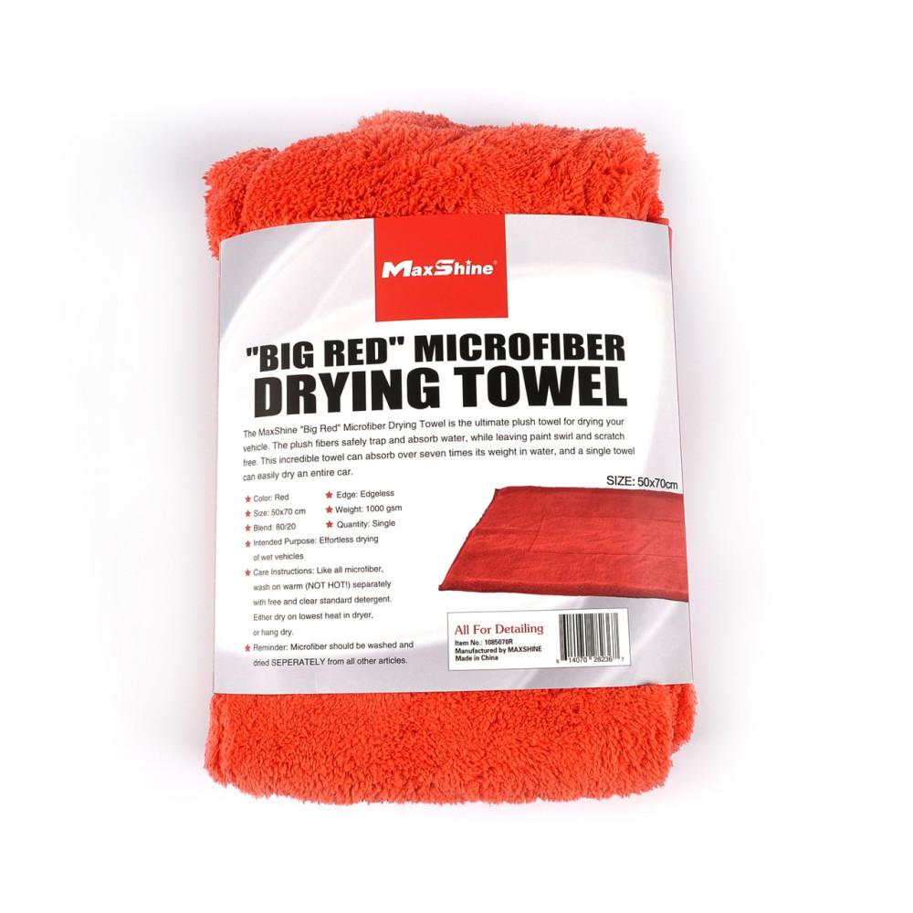Рушник мікрофібровий для сушки MaxShine "Big Red" Microfiber Drying Towel 50x70 см. 1000 gsm червоний (1085070R)