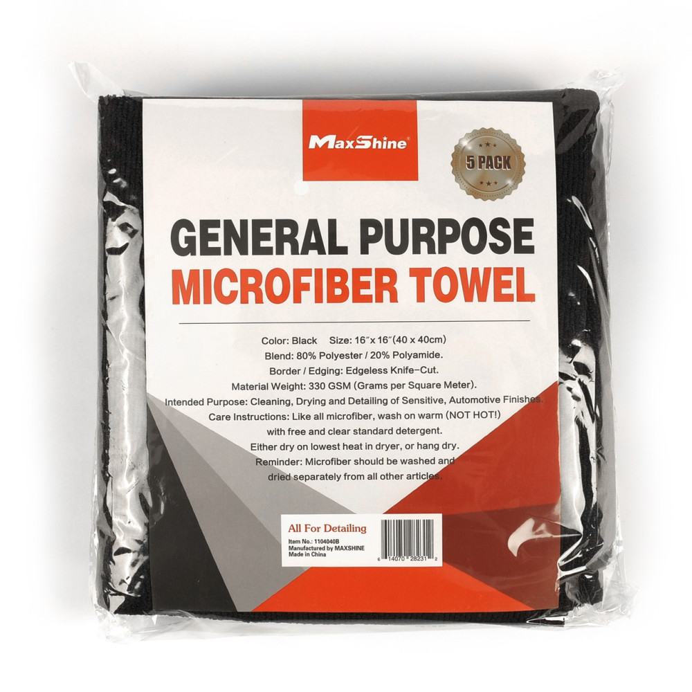Набір рушників 5 шт для авто MaxShine General Purpose Microfiber Towel 40x40 см. чорний (1104040B)