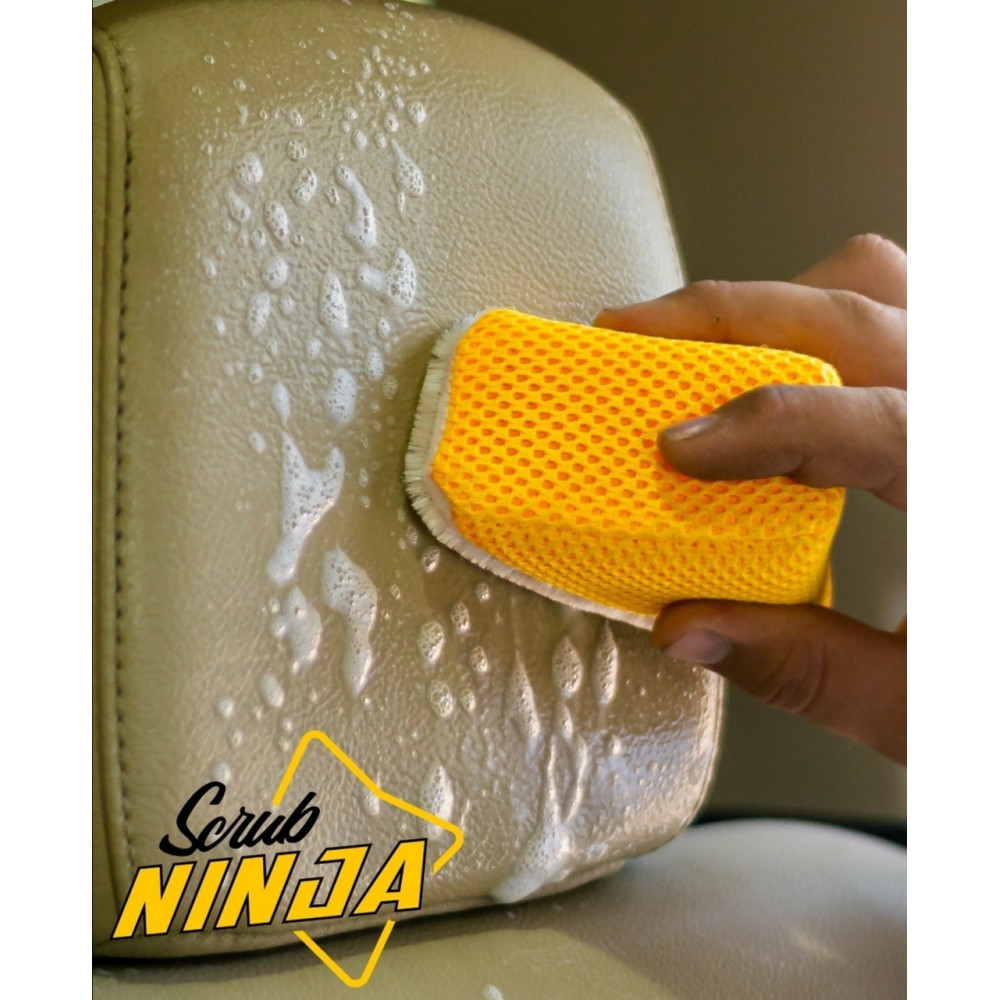 Скраб ніндзя для шкіри, вінілу та пластику в салоні автомобіля Autofiber Scrub Ninja 13х6 см. біло-жовтий (SN-ANGLE4W)