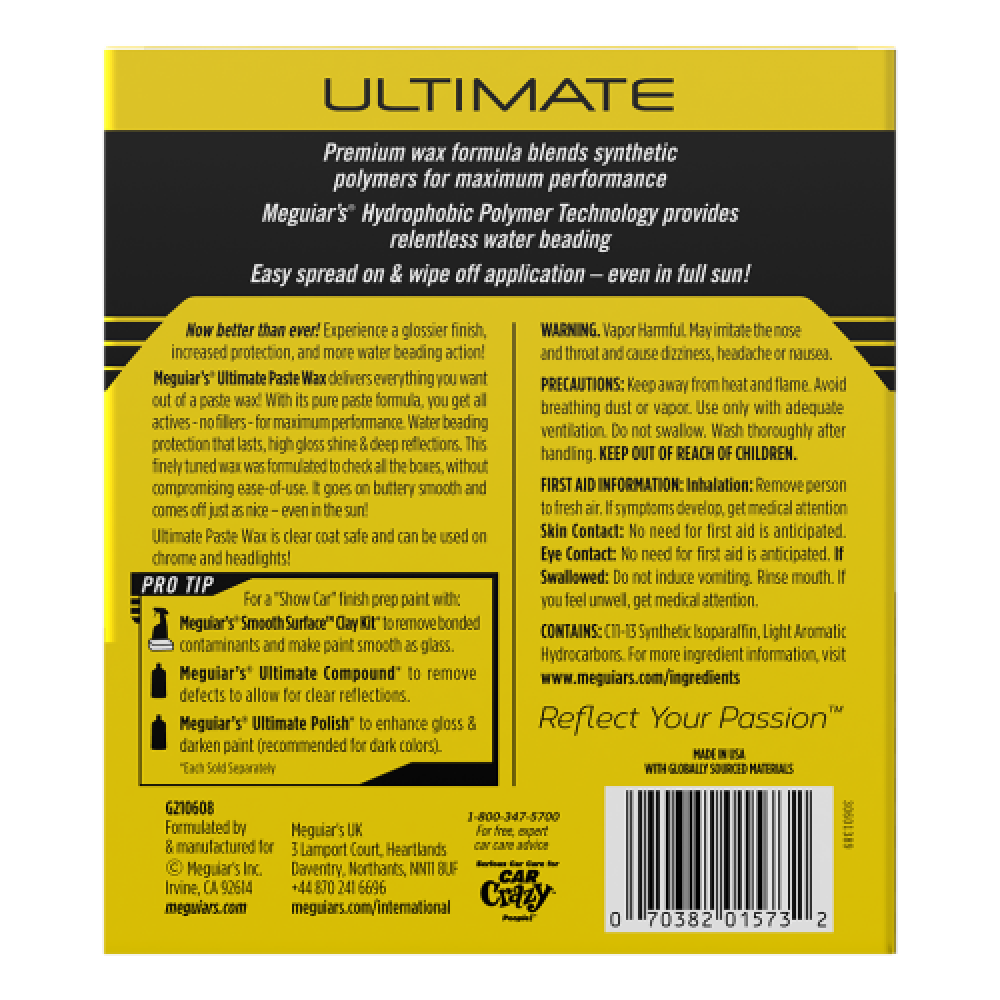 Cинтетичний твердий віск для автомобіля Meguiar's Ultimate Paste Wax 226 г. (G210608)