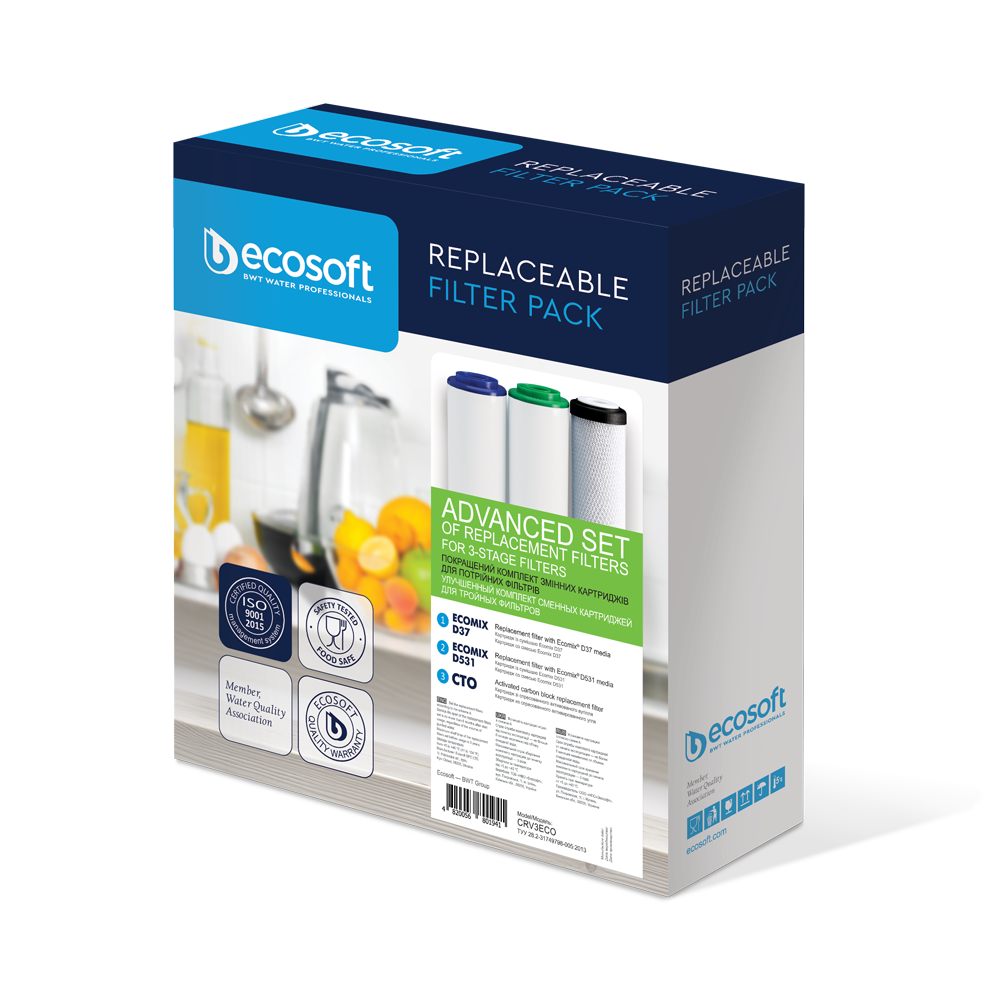 Комплект картриджів Ecosoft покращений для потрійного фільтра (CRV3ECO) нова упаковка