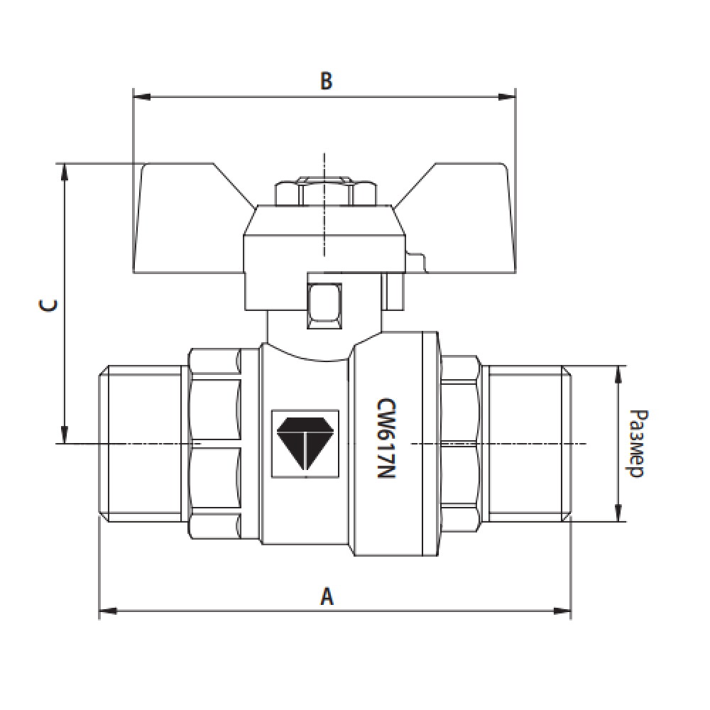 Кран шаровий HLV Optima 1/2" (рукоятка "метелик", зовнішнє-зовнішнє різьблення)